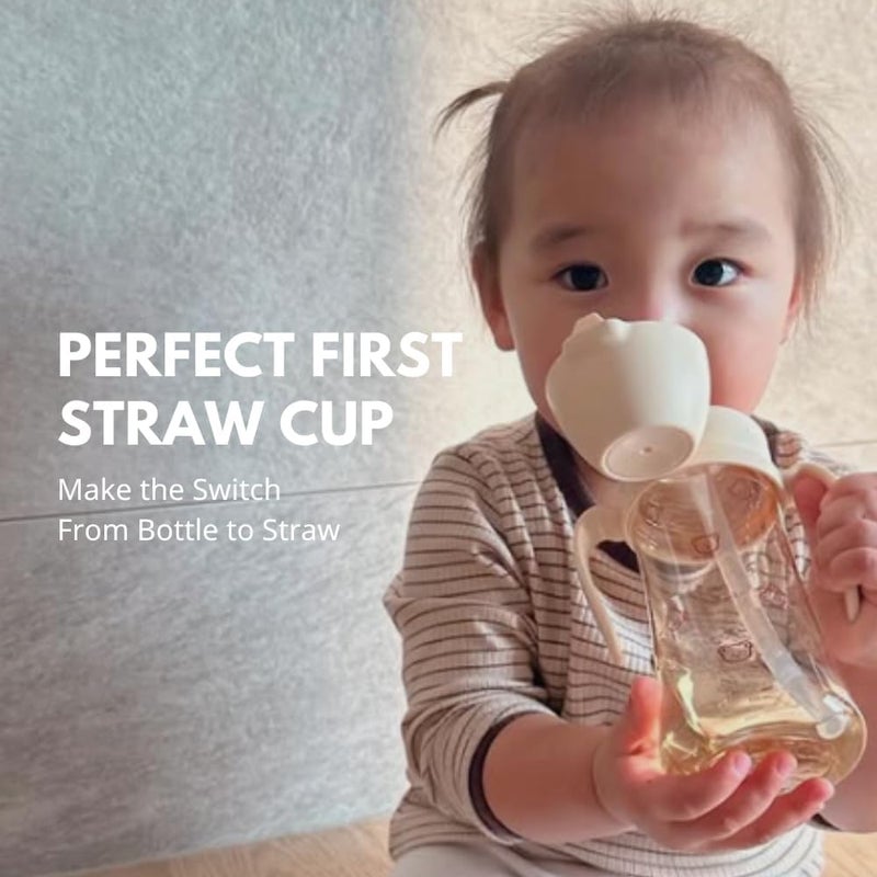 GROSMIMI Flip Top Spill Proof Sippy Cup, 10 oz, BPA Free, Stage 2 Straw for Toddlers (Bear) - Image 2